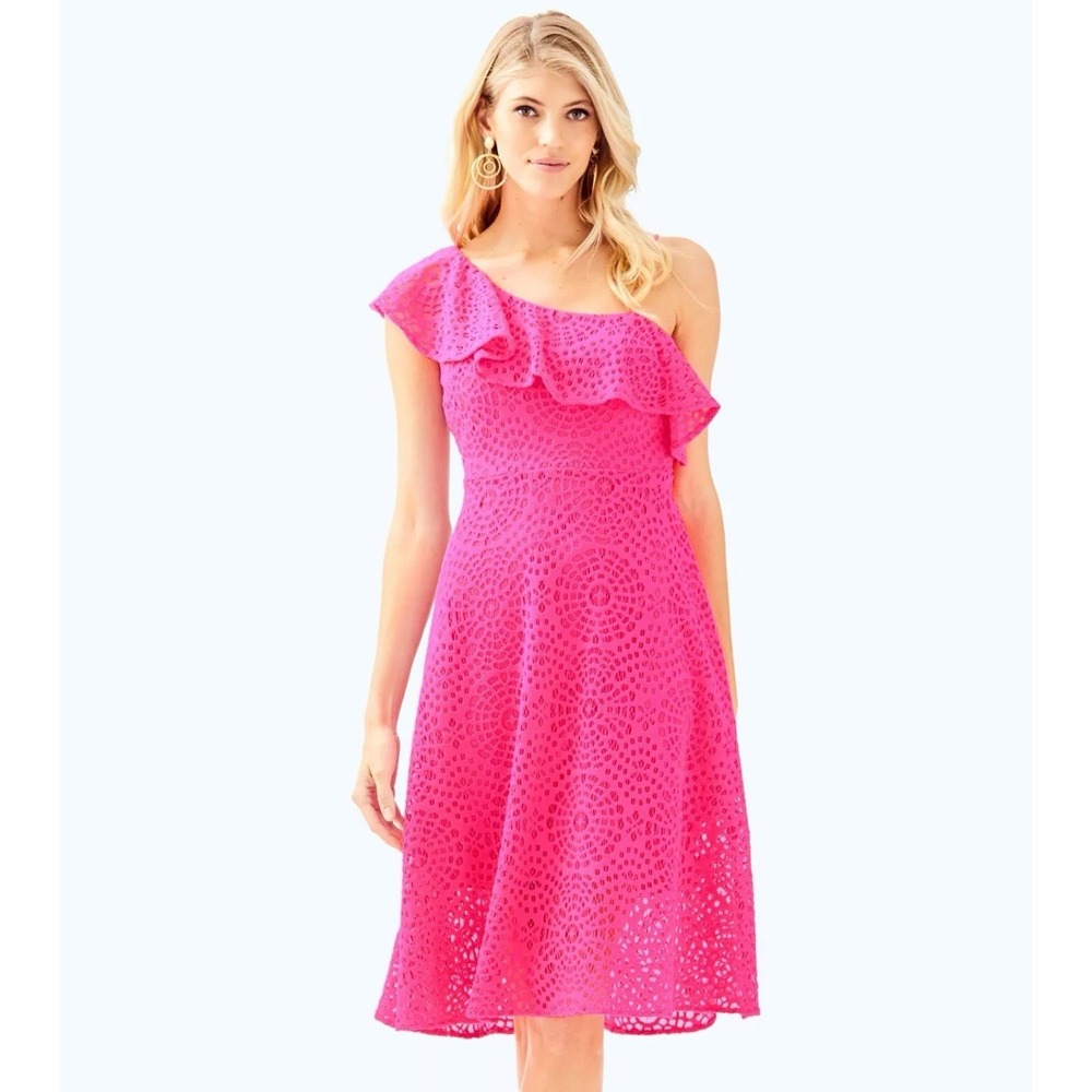 NWOT Lilly‎ Pulitzer Callisto One Shoulder Midi Dress Ruffle STYLE 29263 Size 4